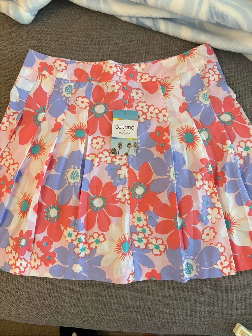 Floral Pleated Mini Skirt in Coral and Lavender